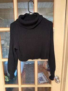 wild fable Black Ribbed Cropped Turtleneck Sweater